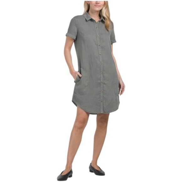 LUCKY BRAND Linen Blend Mini Shirt Dress With Pockets - Picture 1 of 3